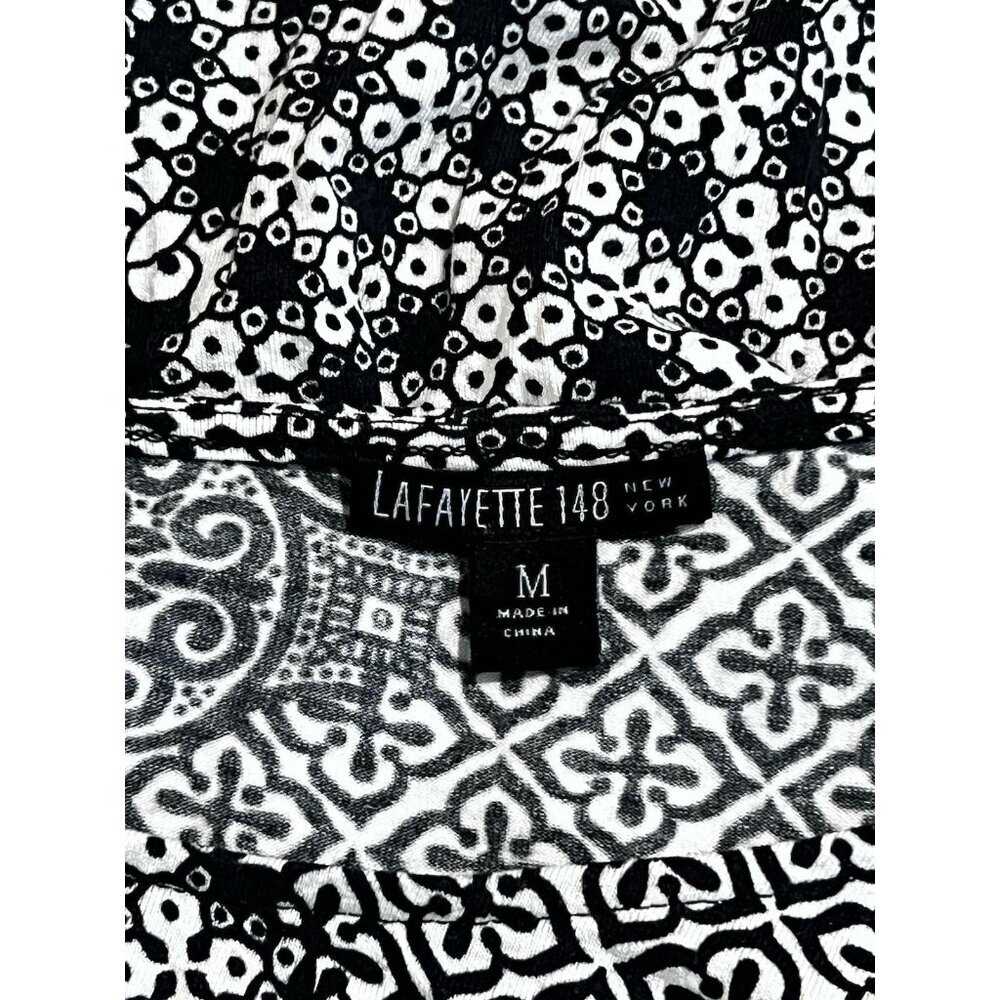 Lafayette 148 New York Faux Wrap Stretchy Black & White Abstract Dress Medium - Picture 4 of 8